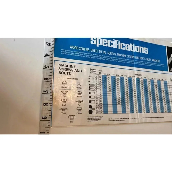 VINTAGE Work Shops Hardware Specifications Chart Poster Nuts & Bolts Laminated - Picture 8 of 9